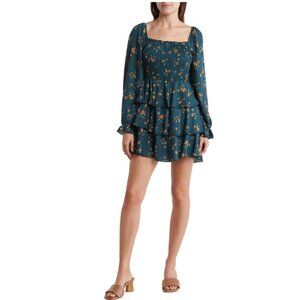KENEDIK Square Neck Long Sleeve Floral Tier Dress
